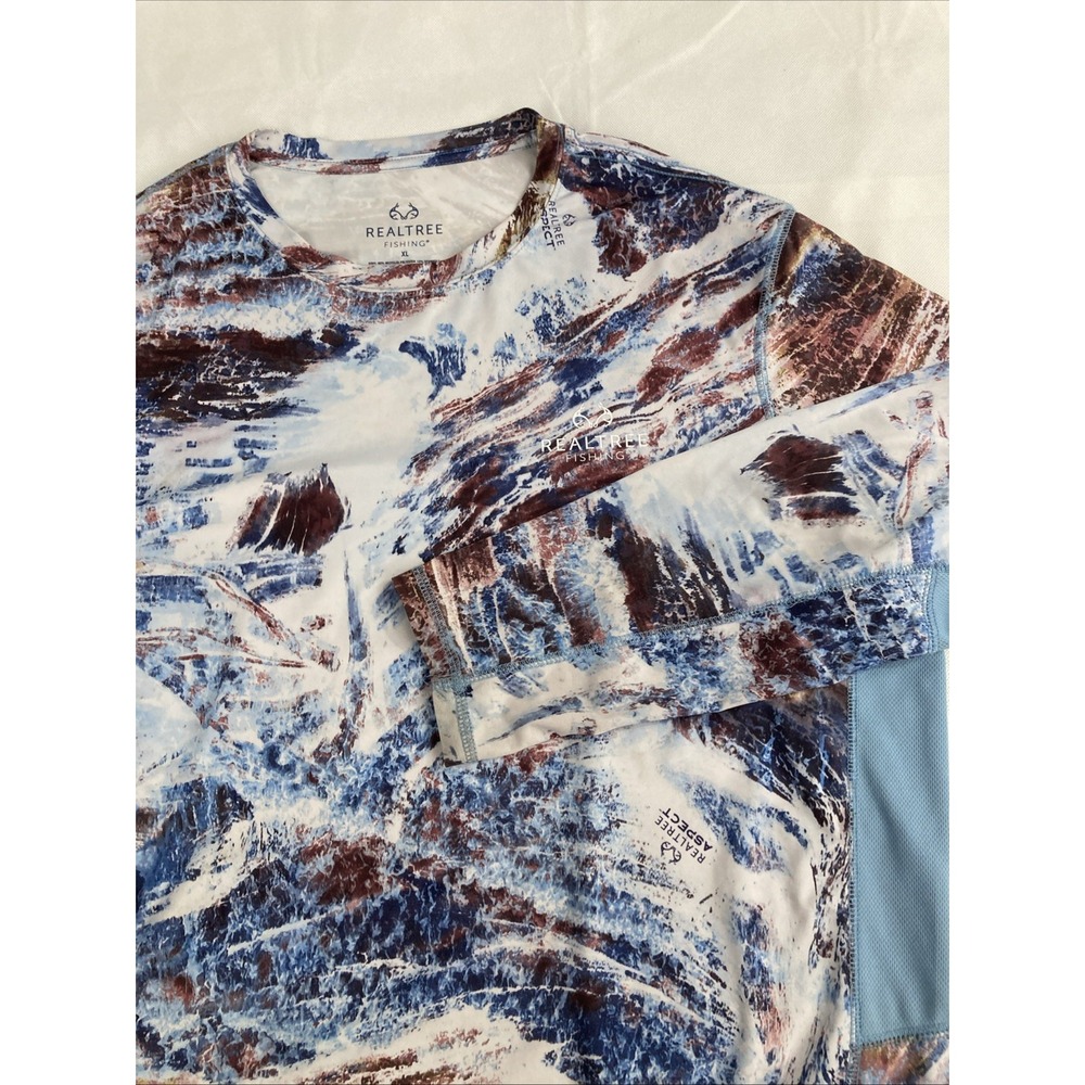 Realtree Fishing Mens XL Light Blue Brown Camo Performance Long Sleeve Shirt